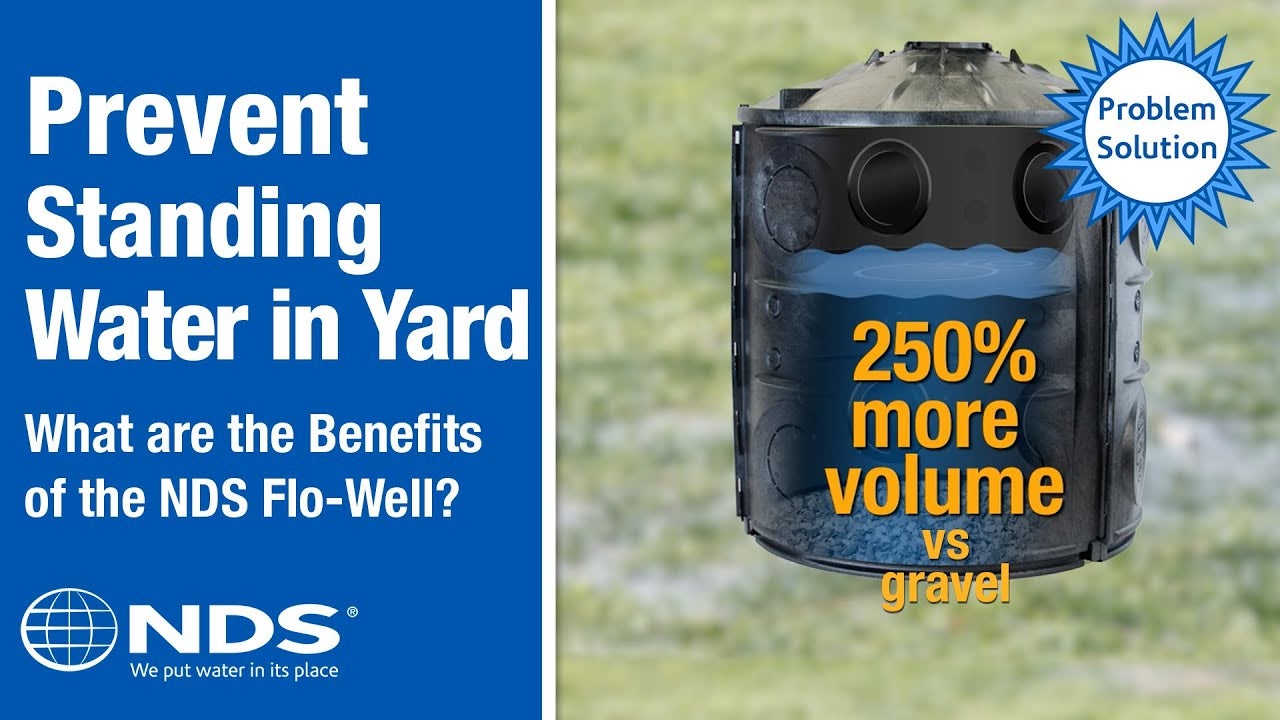 Prevent standing water in your yard and near your home’s foundation using the gravel-free NDS Flo-Well® Dry Well. The Flo-Well is an underground drainage solution that retains excess water runoff and slowly releases it into the ground.