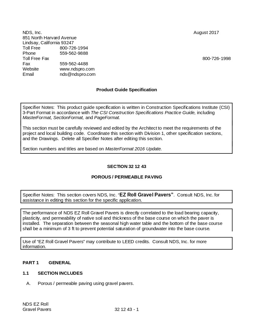 NDS EZ Roll Gravel Pavers Written Spec