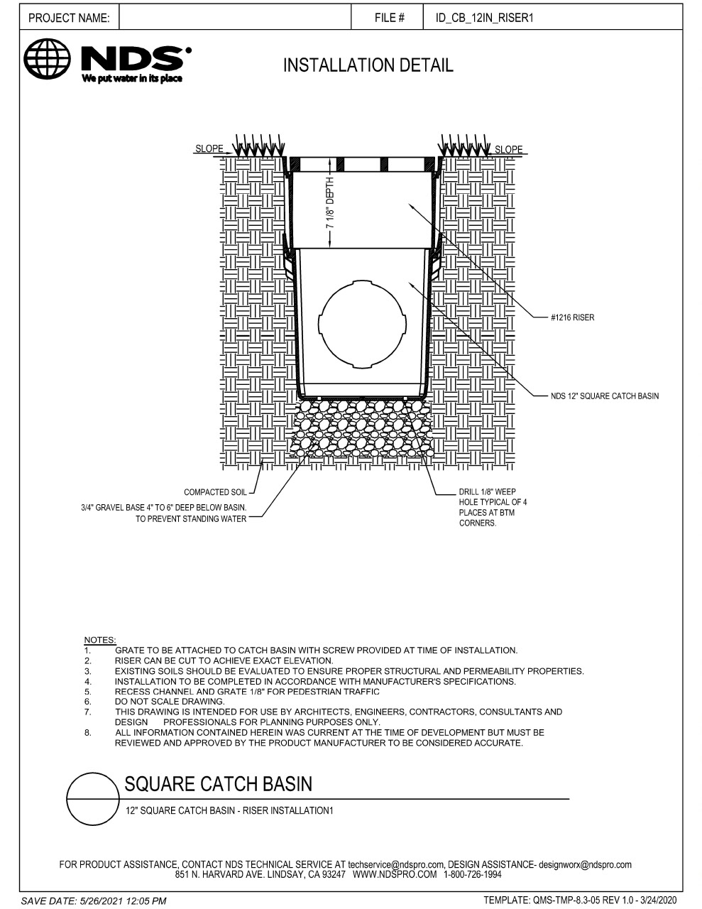 NDS 12 in. Catch Basin Riser and Drain 1 Installation Detail