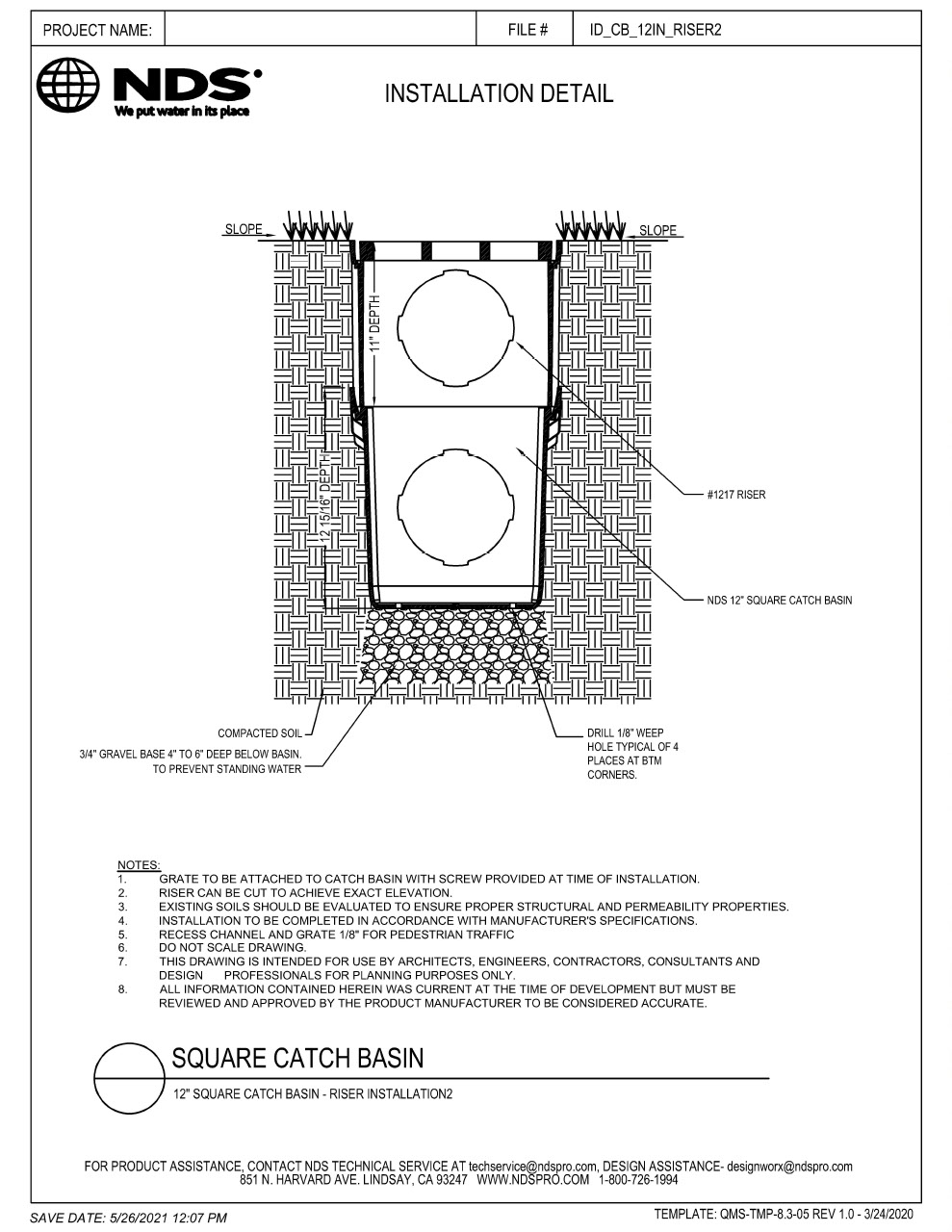 NDS 12 in. Catch Basin Riser and Drain 2 Installation Detail