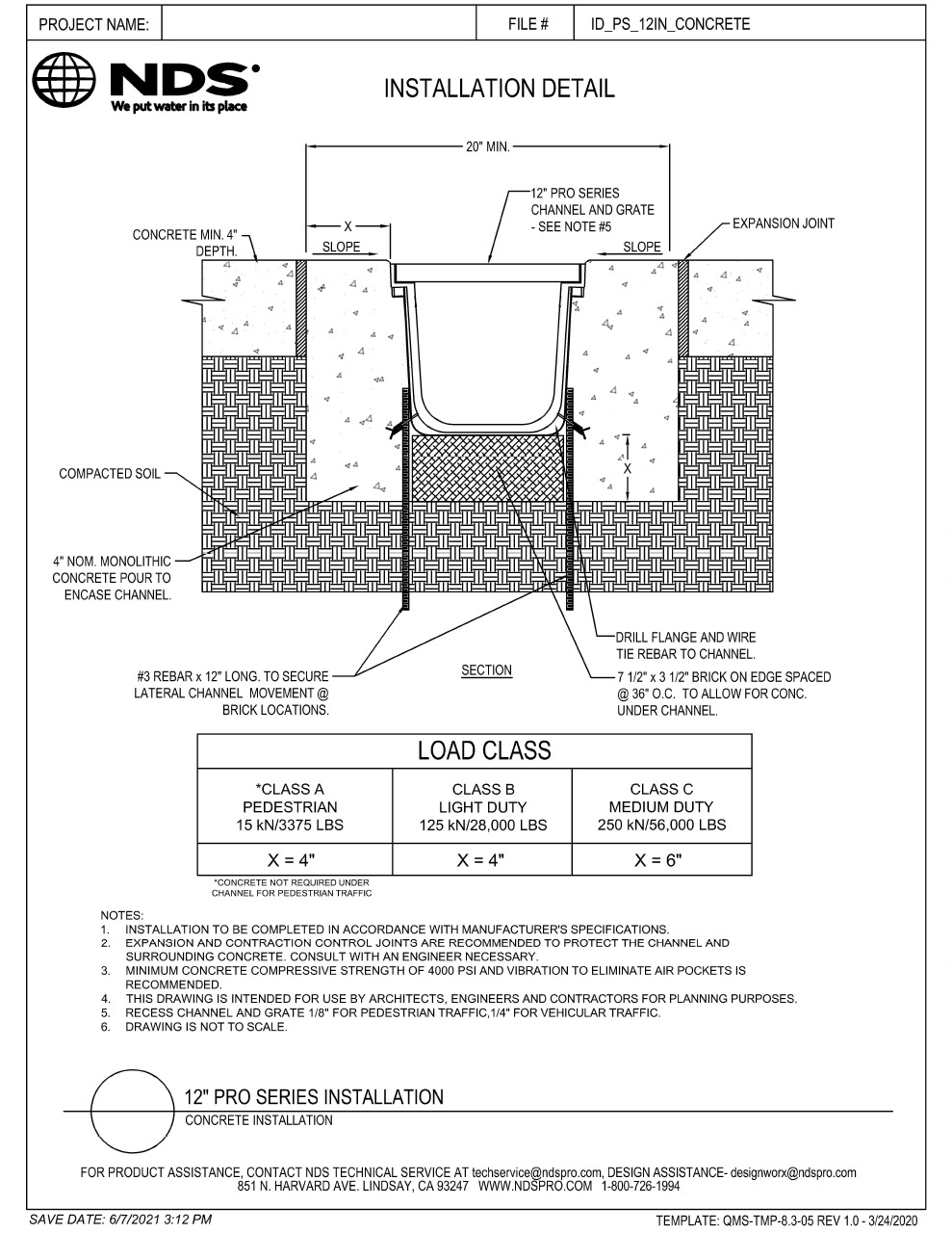 NDS 12 in. Pro Series Channel Drains & Grates Concrete Installation Details