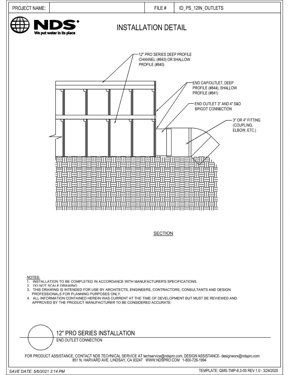 NDS 12 in. Pro Series Channel Drains & Grates End Outlet Installation Details