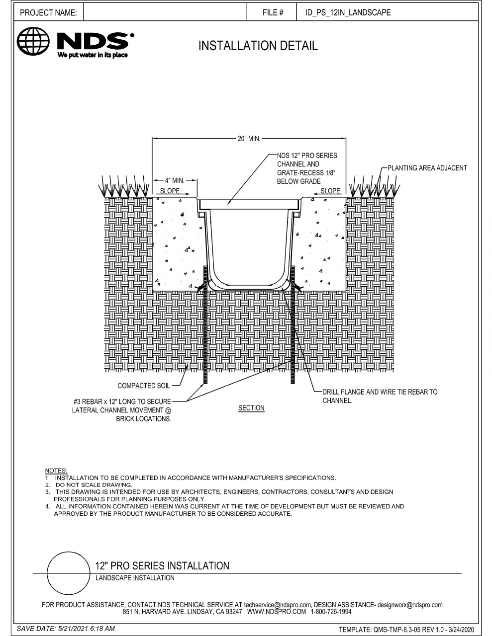 NDS 12 in. Pro Series Channel Drains & Grates Landscape Installation Details