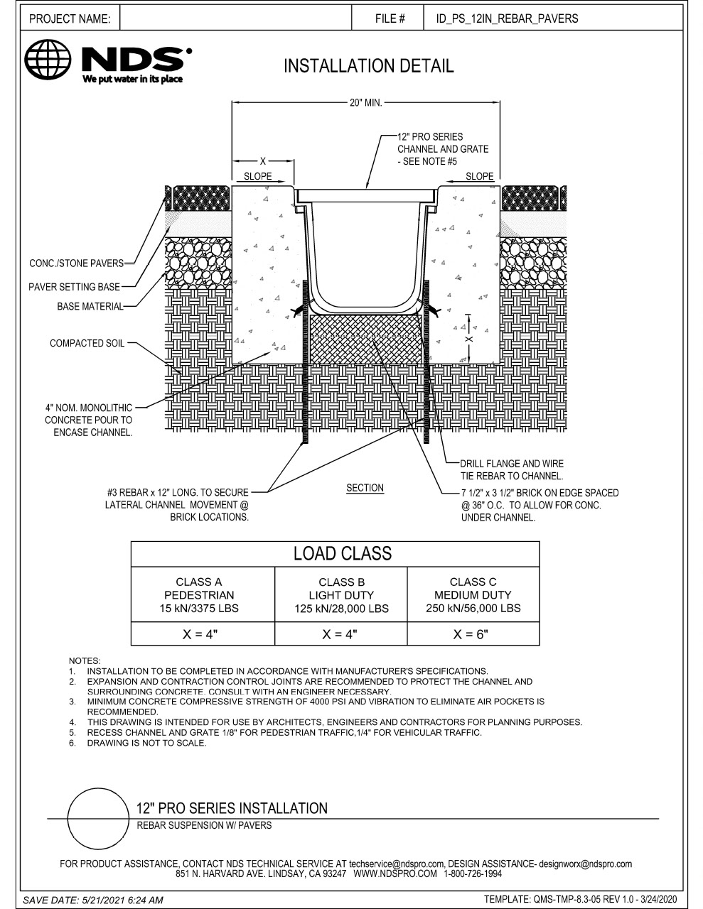 NDS 12 in. Pro Series Channel Drains & Grates Pavers Installation Details