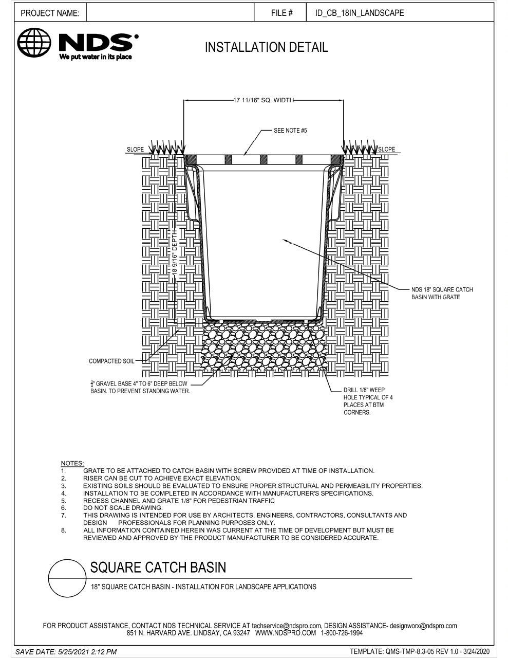 NDS 18 in. Catch Basin Landscape Installation Detail