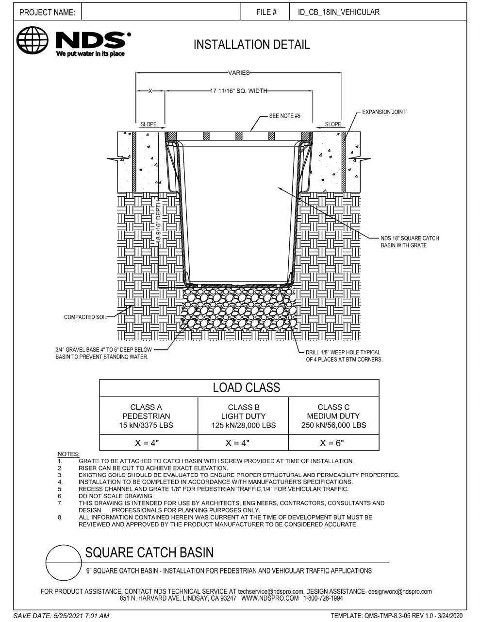 NDS 18 in. Catch Basin Pedestrian and Vehicular Traffic Installation Detail