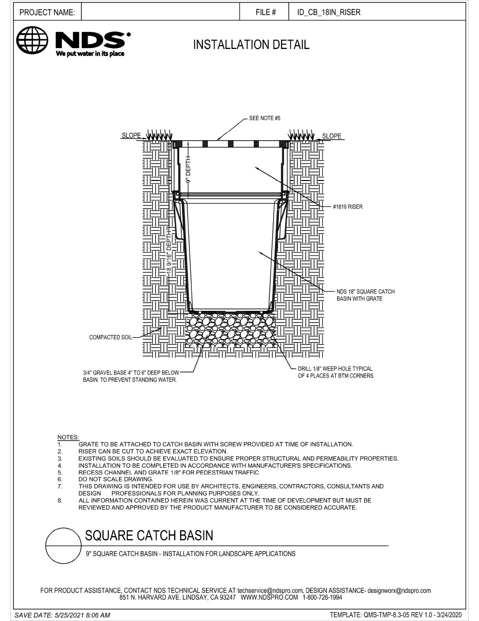 NDS 18 in. Catch Basin Riser and Drain 1 Installation Detail