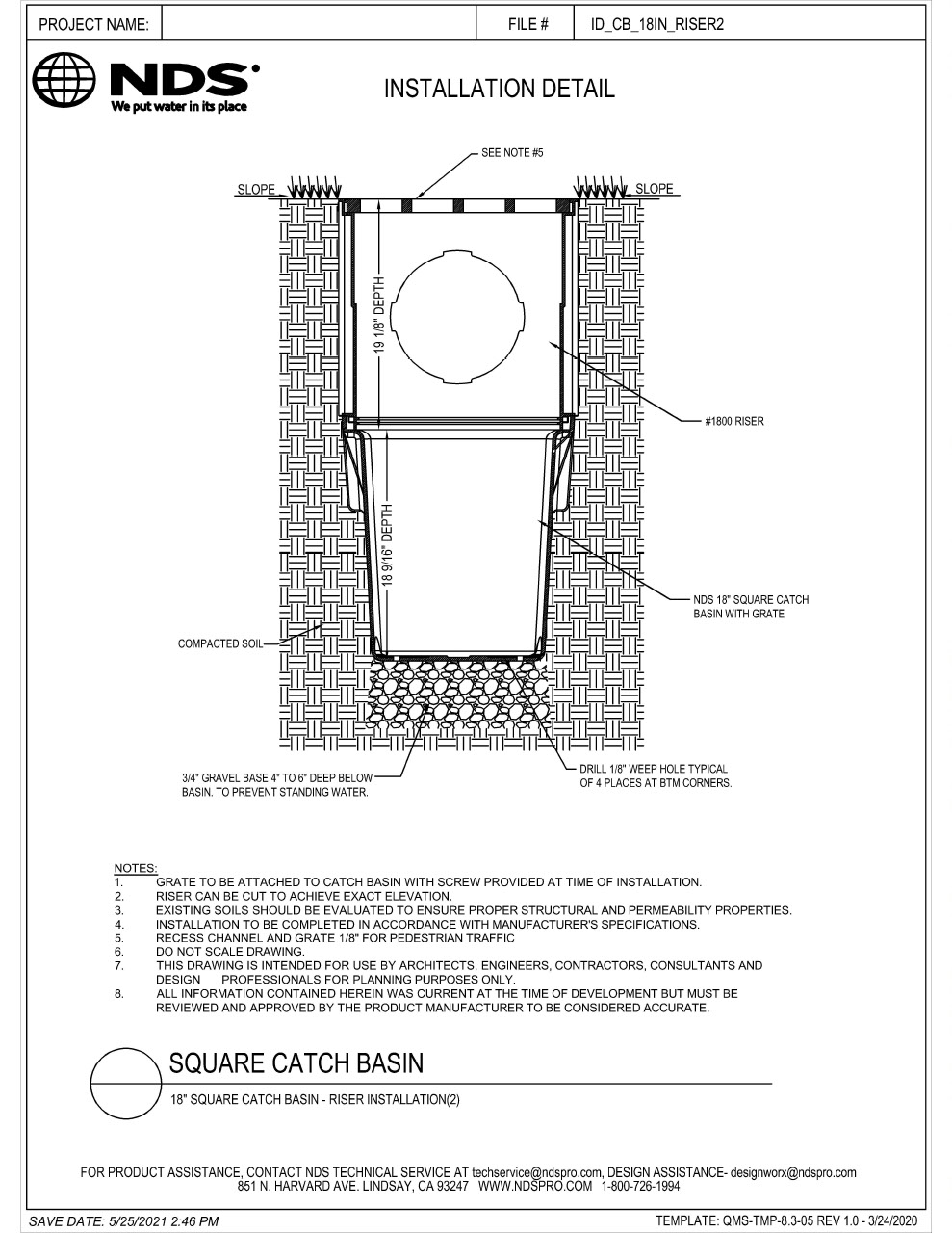 NDS 18 in. Catch Basin Riser and Drain 2 Installation Detail