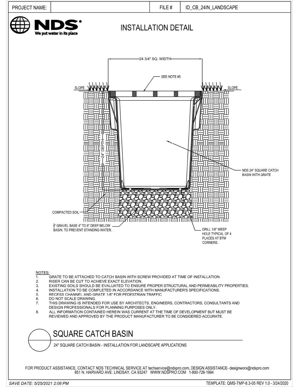 NDS 24 in. Catch Basin Landscape Installation Detail