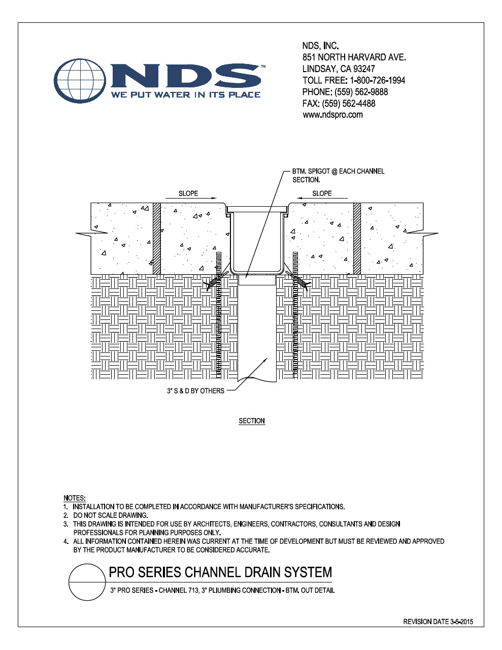 NDS 3 in. Pro Series Channel Drain System Bottom Installation Detail