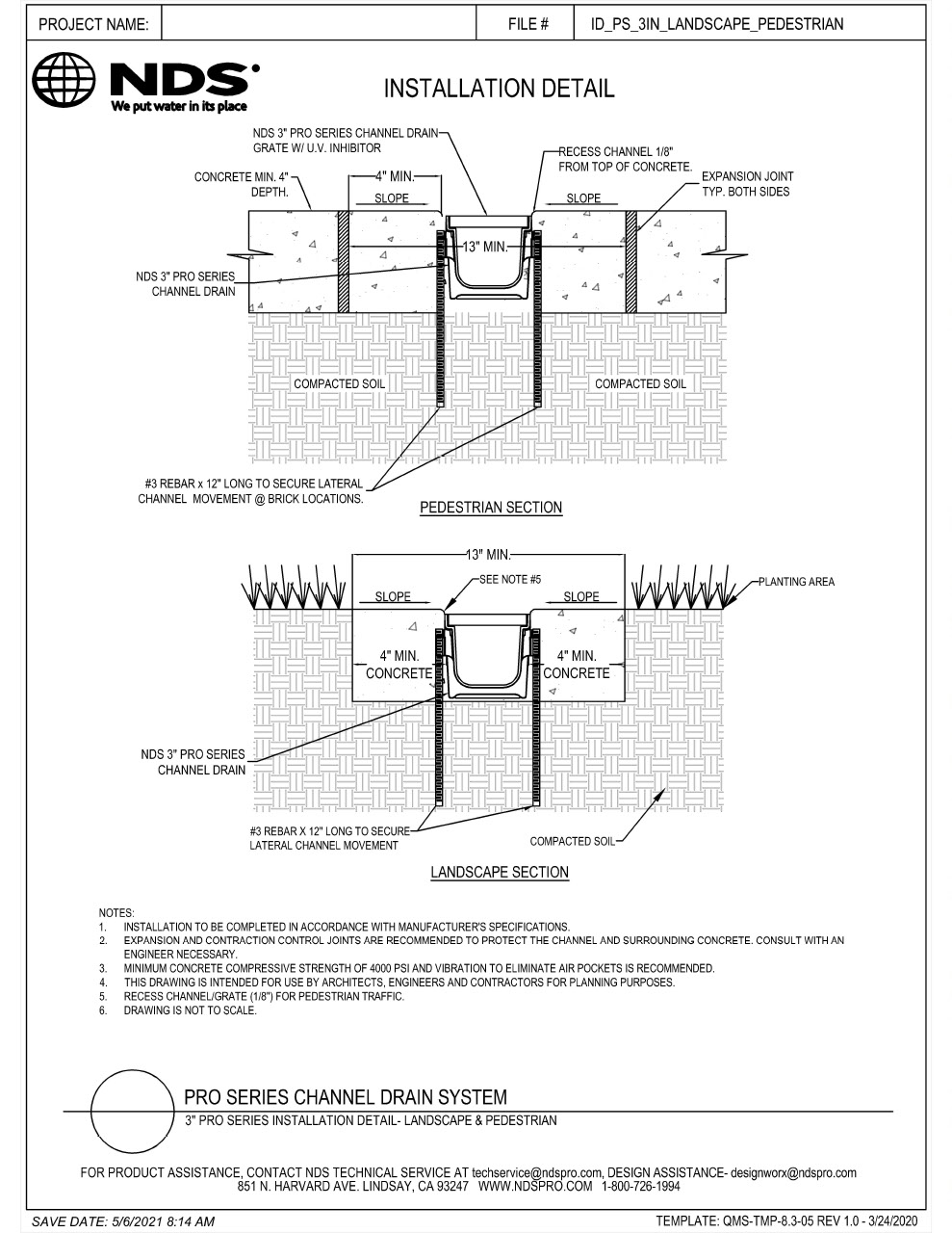 NDS 3 in. Pro Series Channel Drains & Grates Pedestrians Installation Details