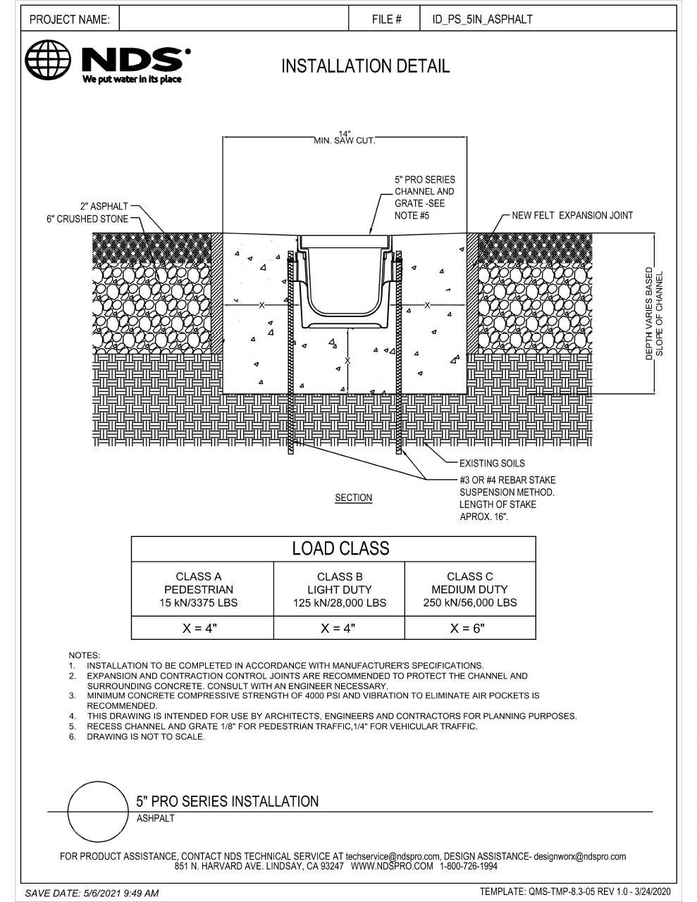 NDS 5 in. Pro Series Channel Drains & Grates Asphalt Installation Details