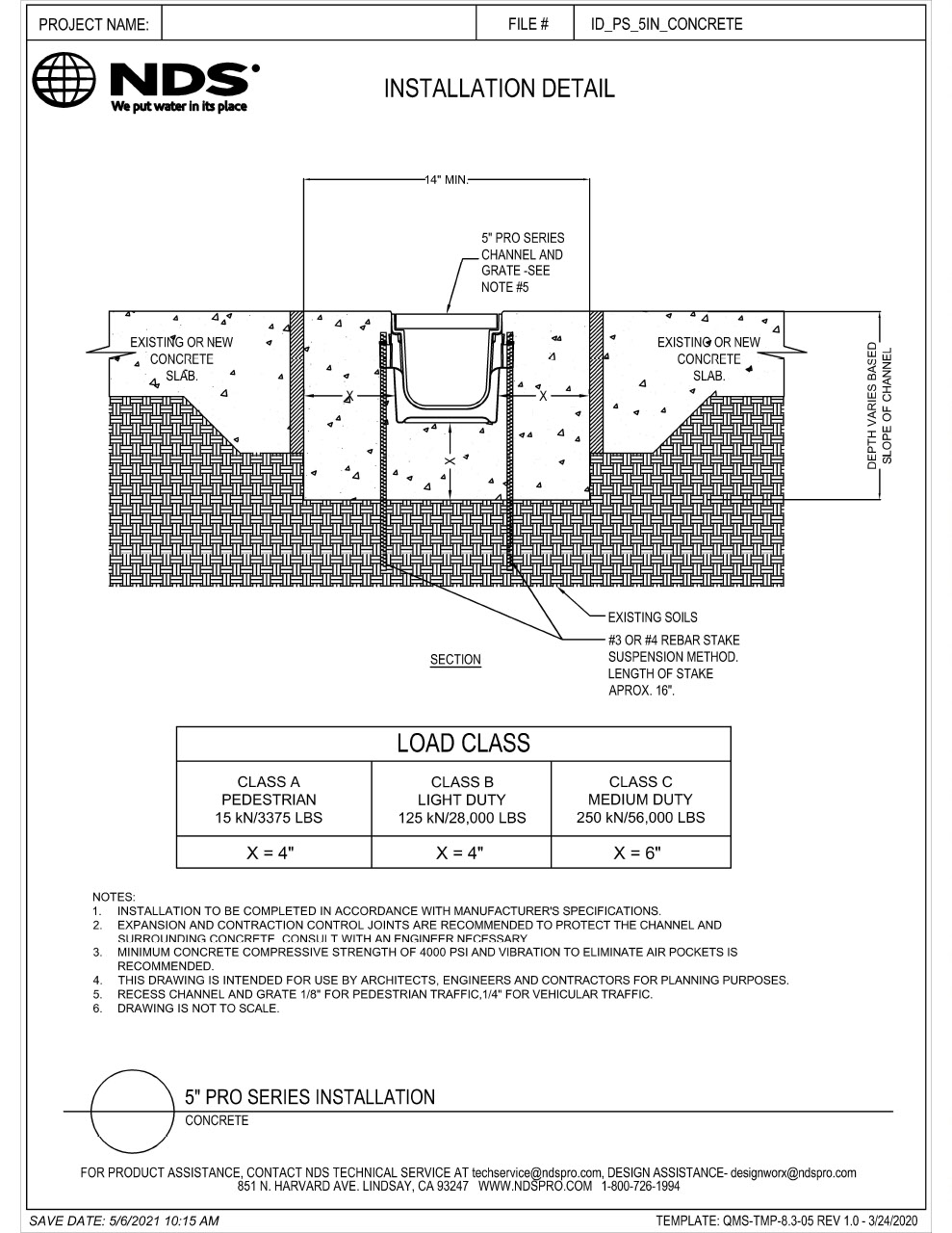 NDS 5 in. Pro Series Channel Drains & Grates Concrete Installation Details