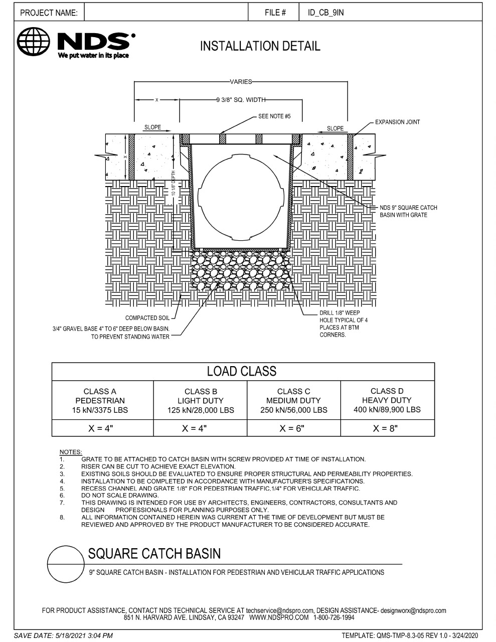 NDS 9 in. Catch Basin Pedestrian and Vehicular Traffic Installation Detail