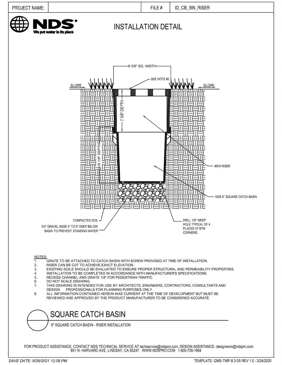 NDS 9 in. Catch Basin Riser and Drain 1 Installation Detail