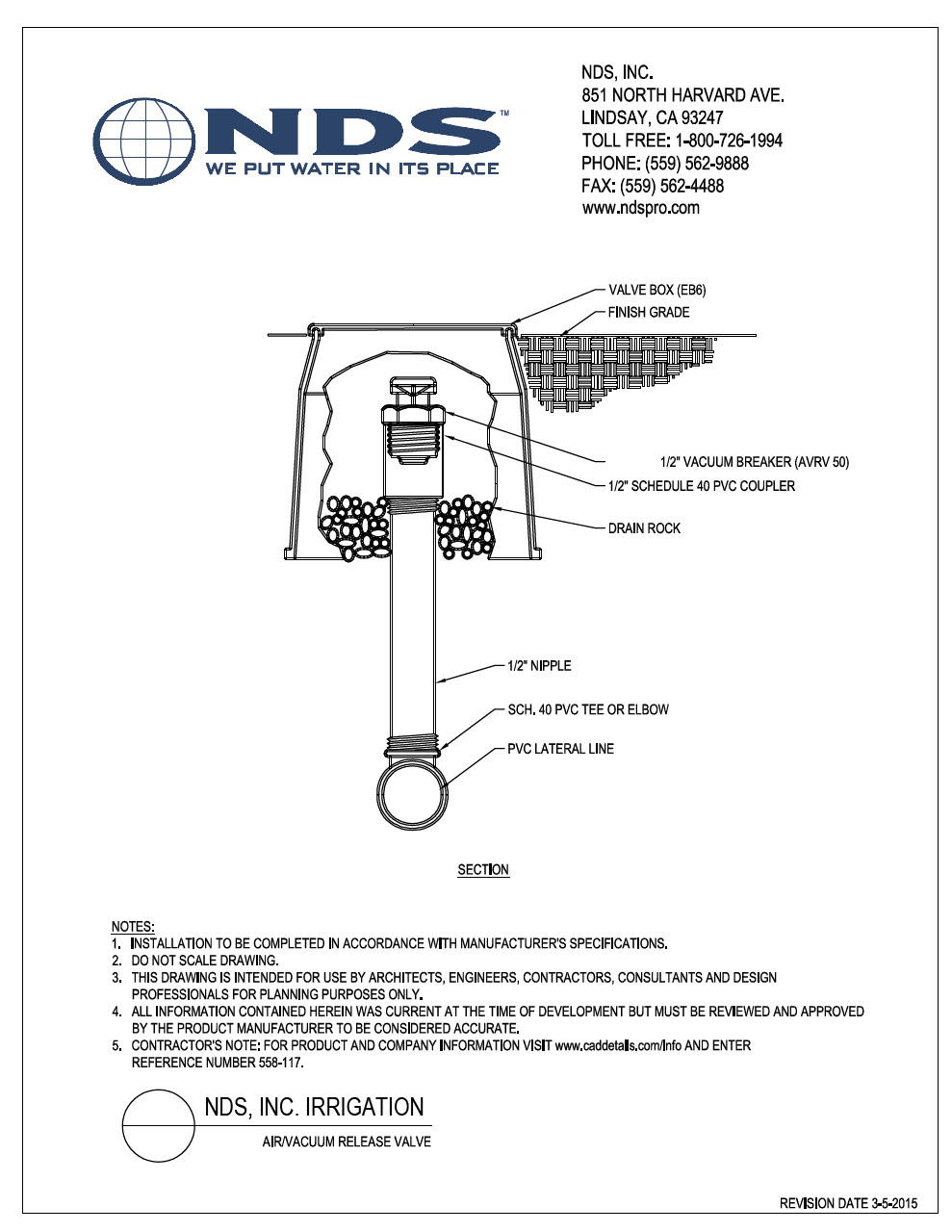 NDS Air Vacuum Valve Instruction Detail