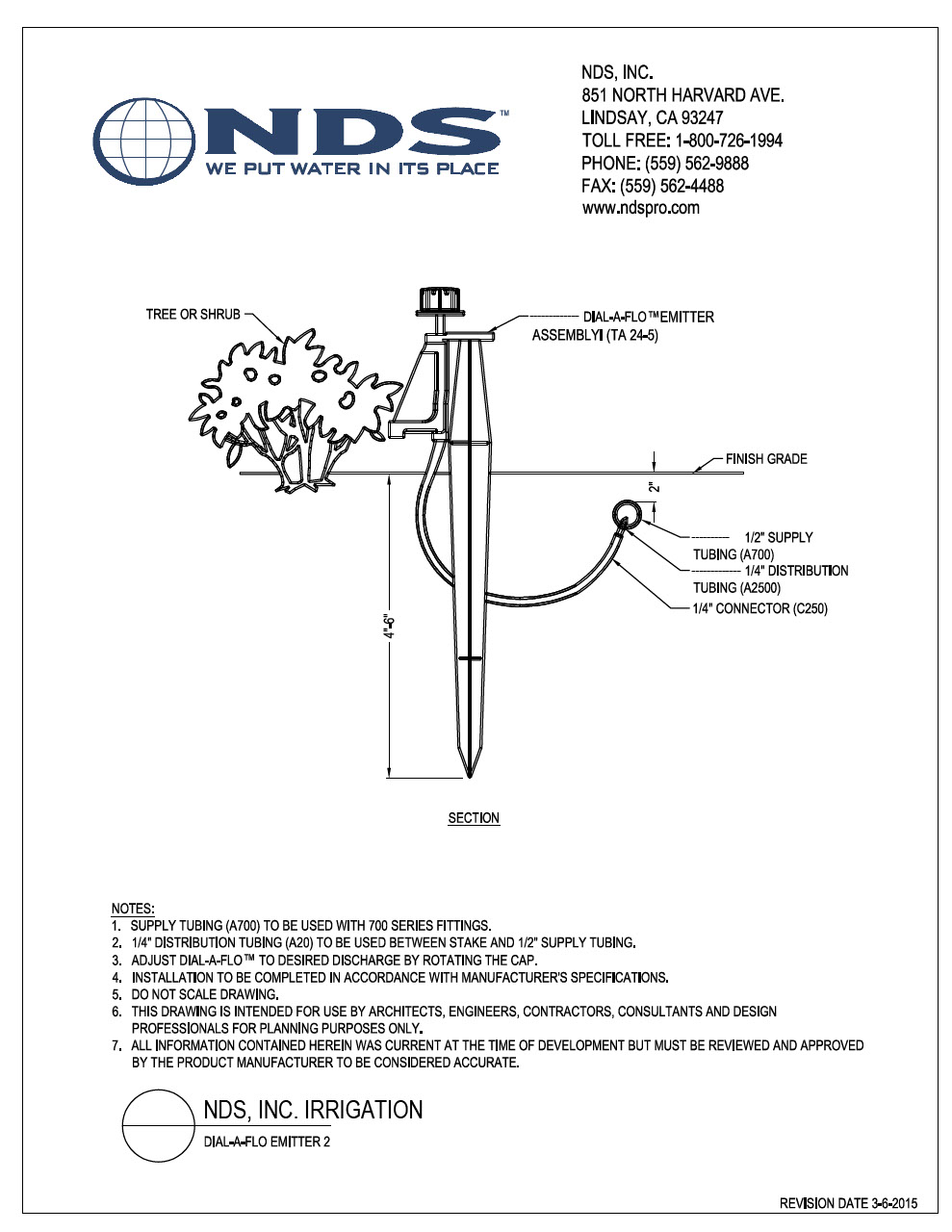 NDS Dial-A-Flo Non-Pressure Compensating Emitters 2 Installation Detail