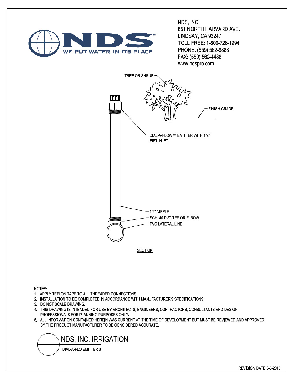 NDS Dial-A-Flo Non-Pressure Compensating Emitters 3 Installation Detail