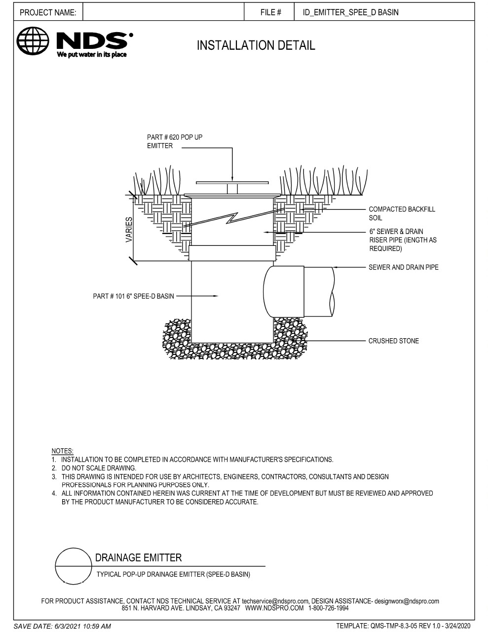 NDS Drainage Emitter With Spee-D® Catch Basin Installation Detail