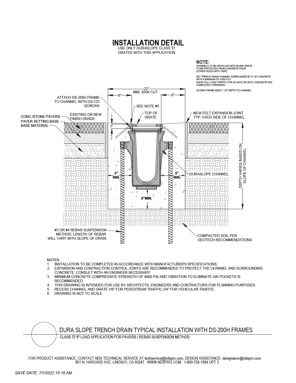 NDS Dura Slope® Channel Drains with Frame Load D Paver Installation Detail