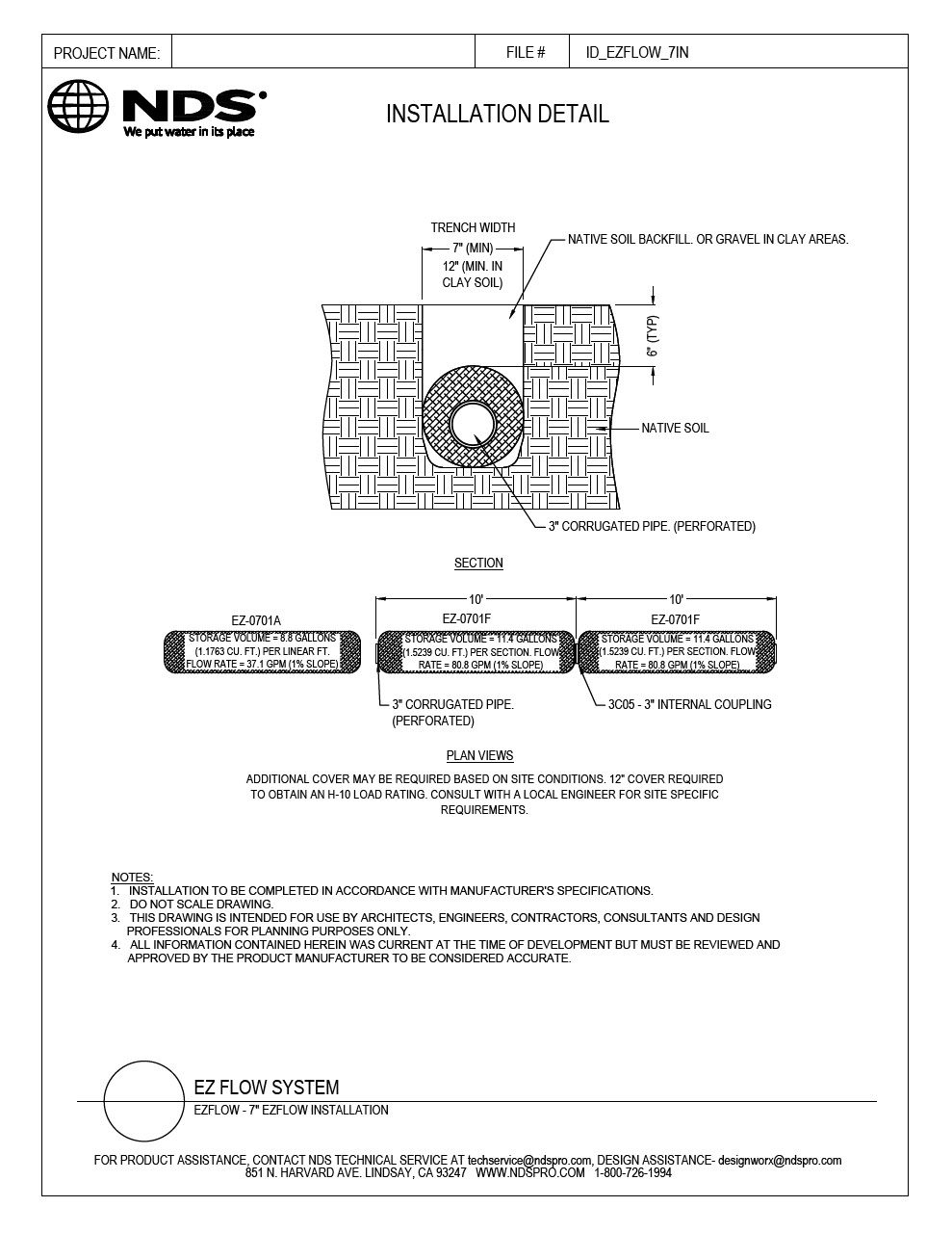 NDS 7 in. EZflow® Gravel-Free French Drain System Installation Detail 