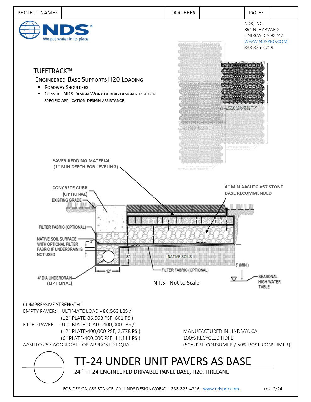 NDS TT24 Grass Paver Engineered Drivable Panel Base Installation Detail