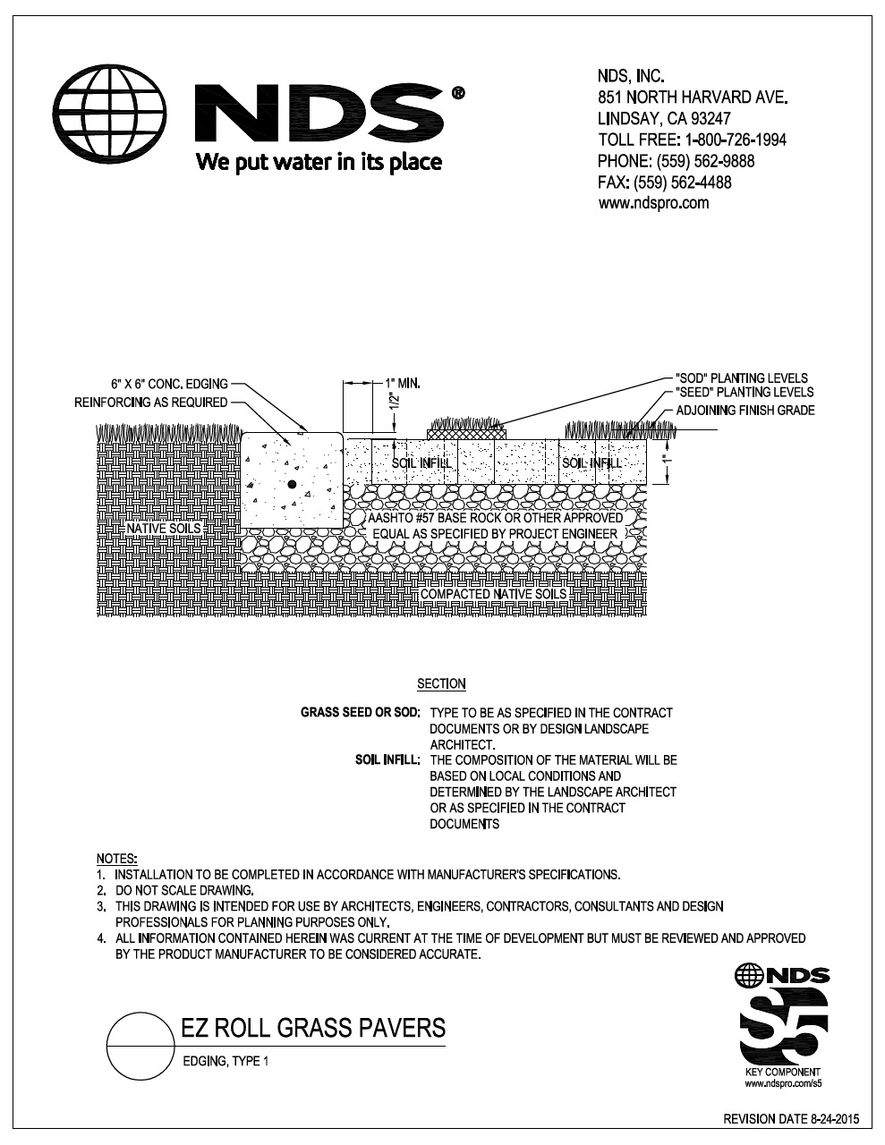 NDS EZ Roll™ Grass Pavers Curb Installation Detail