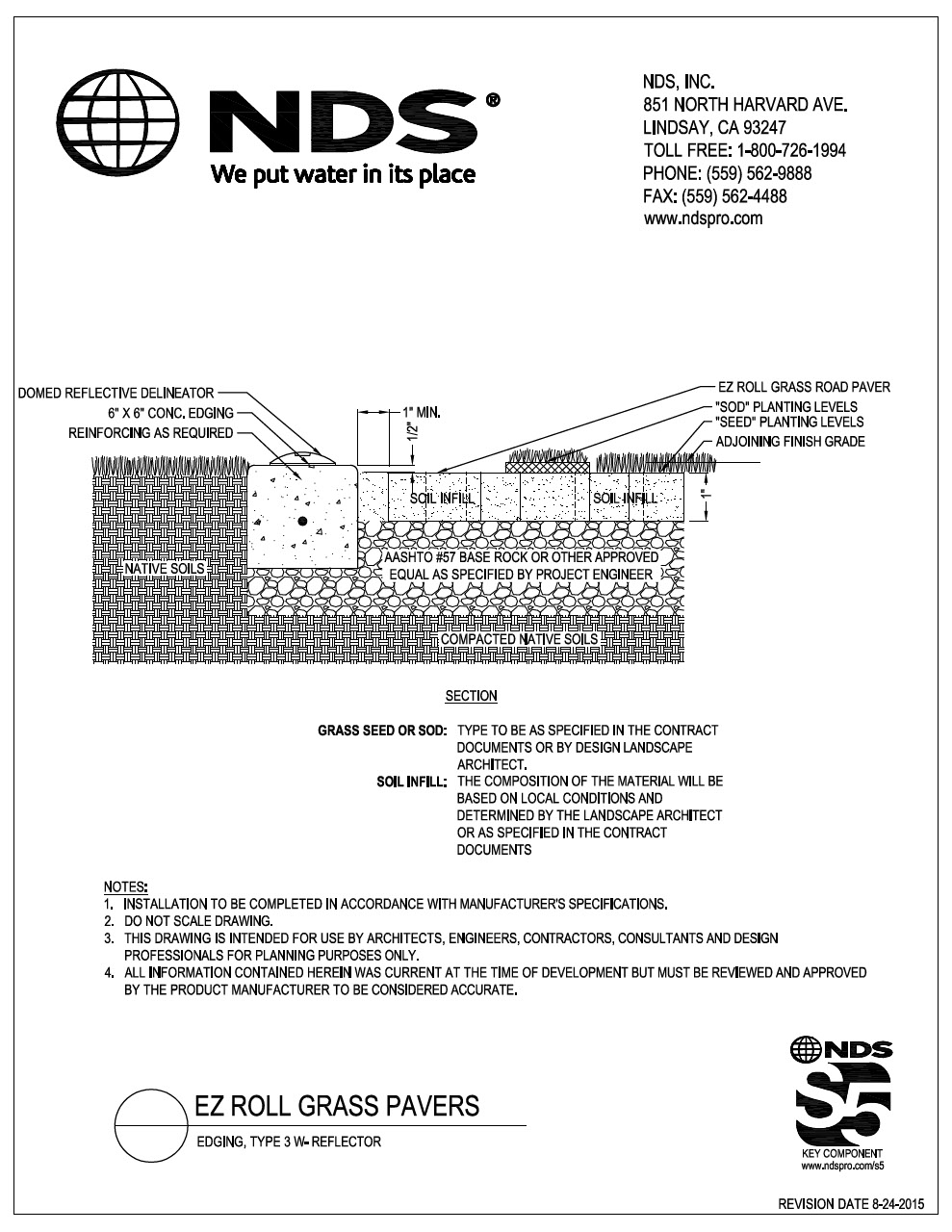 NDS EZ Roll™ Grass Pavers Curb Reflector Installation Detail