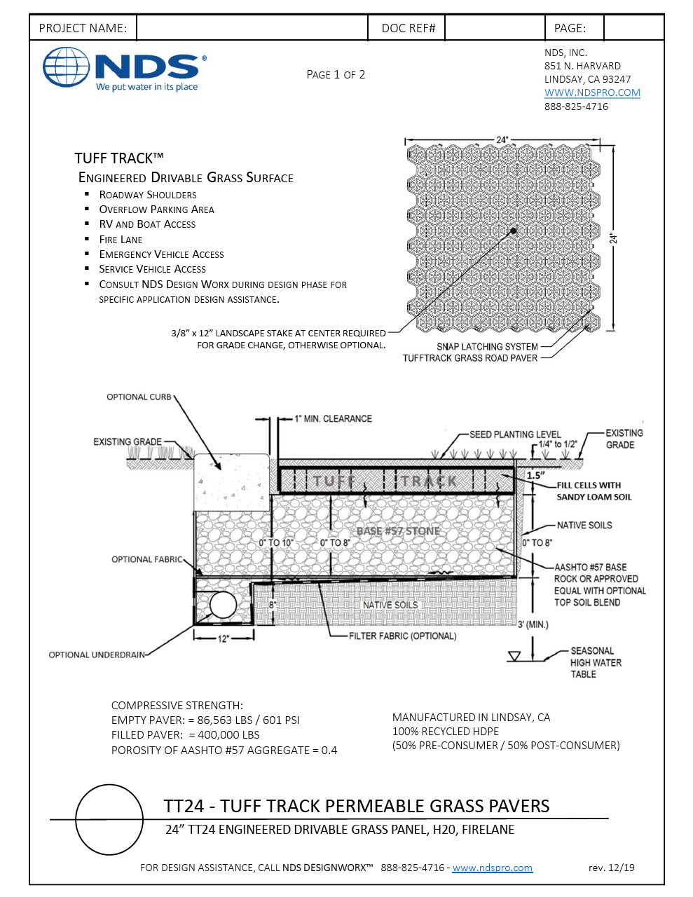 NDS TT24 Grass Paver Fire Lane Installation Detail
