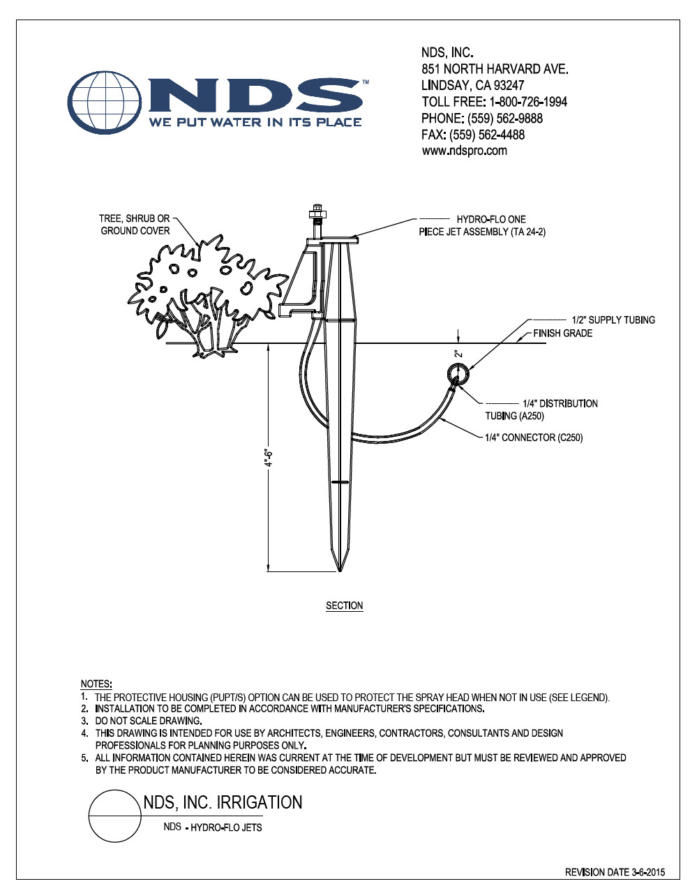 NDS Hydro-Flo Micro Spray Jets Installation Detail