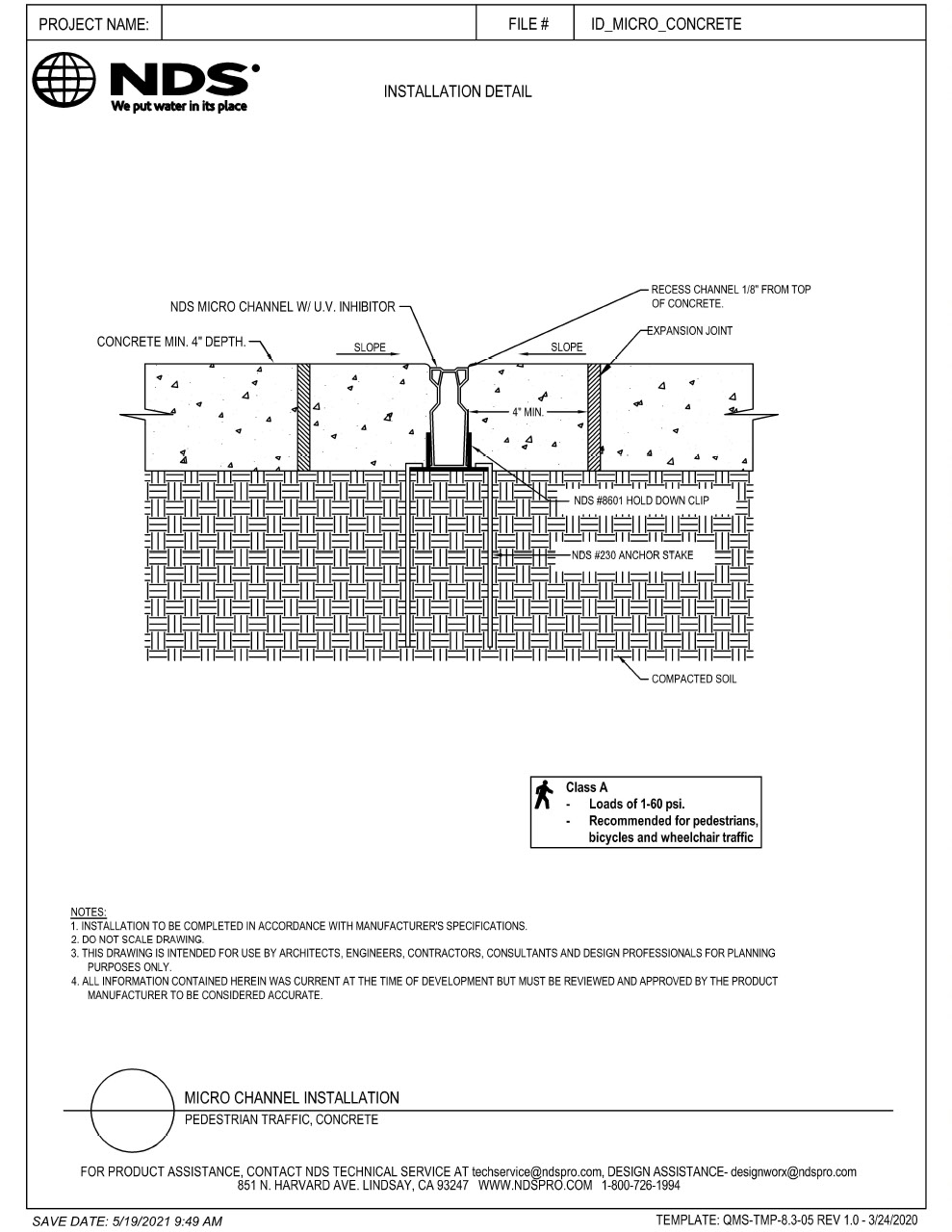 NDS Micro Channel Drains & Grates Concrete Installation Detail