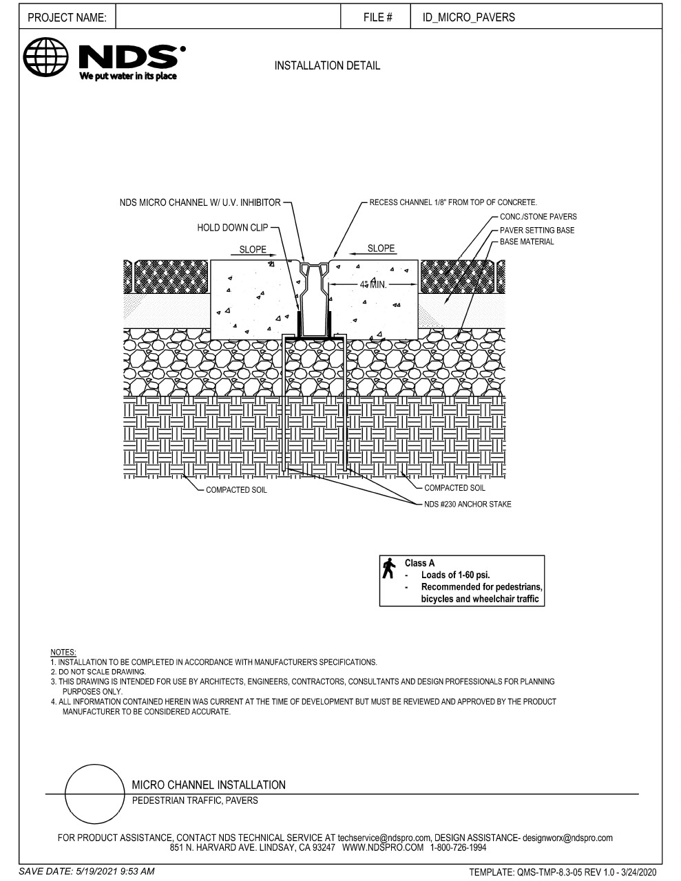 NDS Micro Channel Drains & Grates Pavers Installation Detail