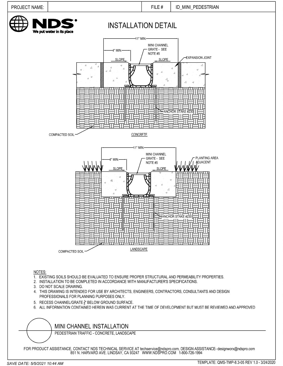 NDS Mini Channel Drains & Grates Pedestrian Installation Detail