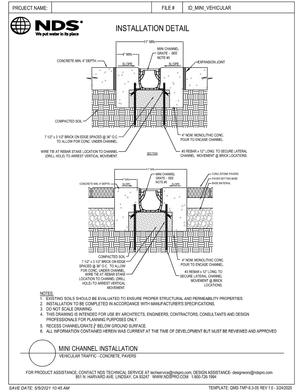 NDS Mini Channel Drains & Grates Vehicular Installation Detail