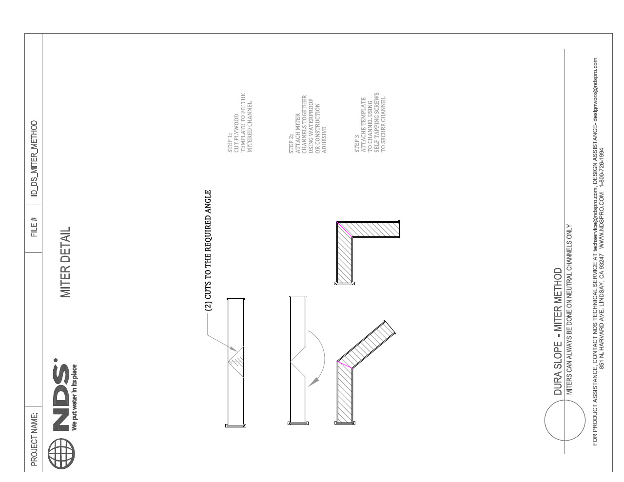 NDS Dura Slope® Neutral Channel Drains Miter Method Installation Detail