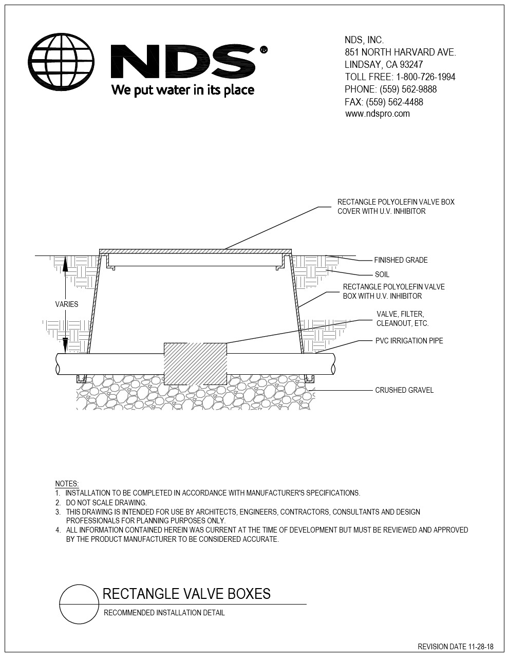 NDS Rectangle Valve Box Generic Installation Detail