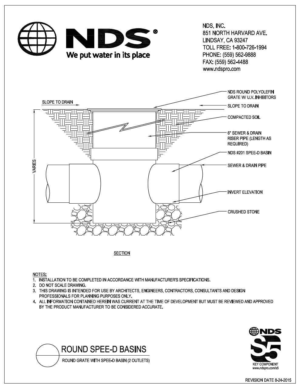 NDS 6 in. Round Drainage Grates with Spee-D® Catch Basins Two Outlet Installation Detail