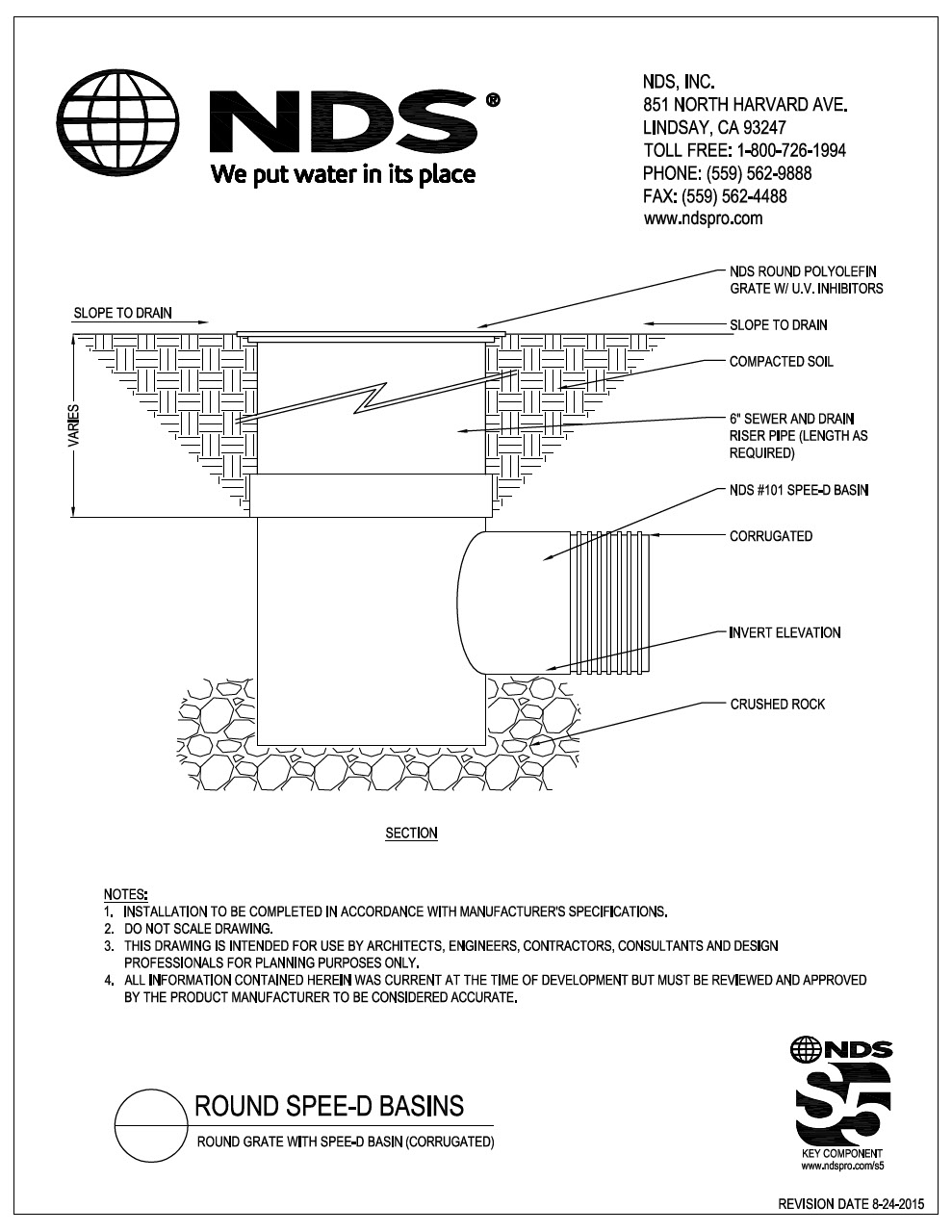 NDS 6 in. Round Drainage Grates with Spee-D® Catch Basins One Outlet Corrugated Pipe Installation Detail