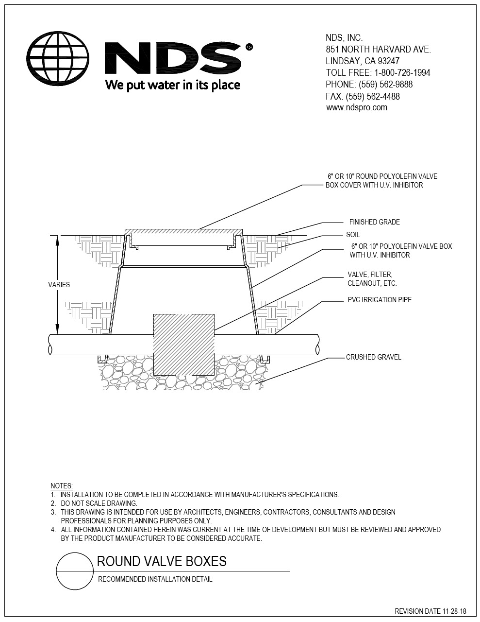 NDS Round Valve Box Generic Installation Detail