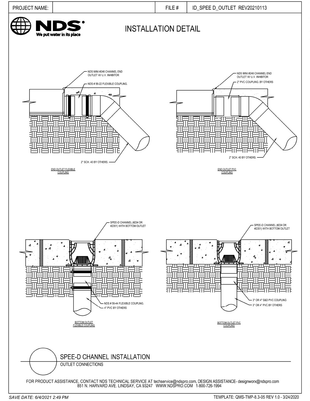 NDS Spee-D® Channel Drains & Grates Outlet Installation Details