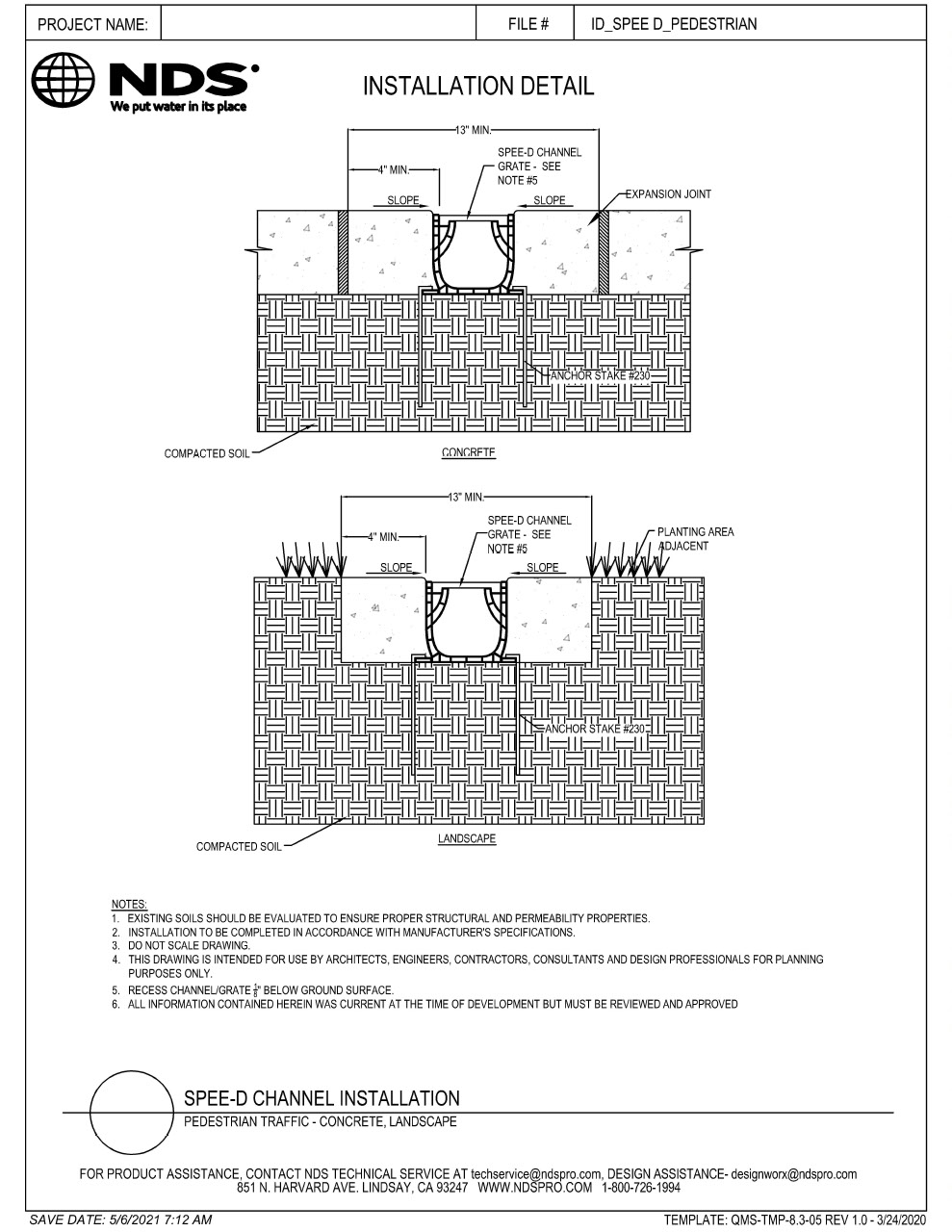 NDS Spee-D® Channel Drains & Grates Pedestrian Installation Details