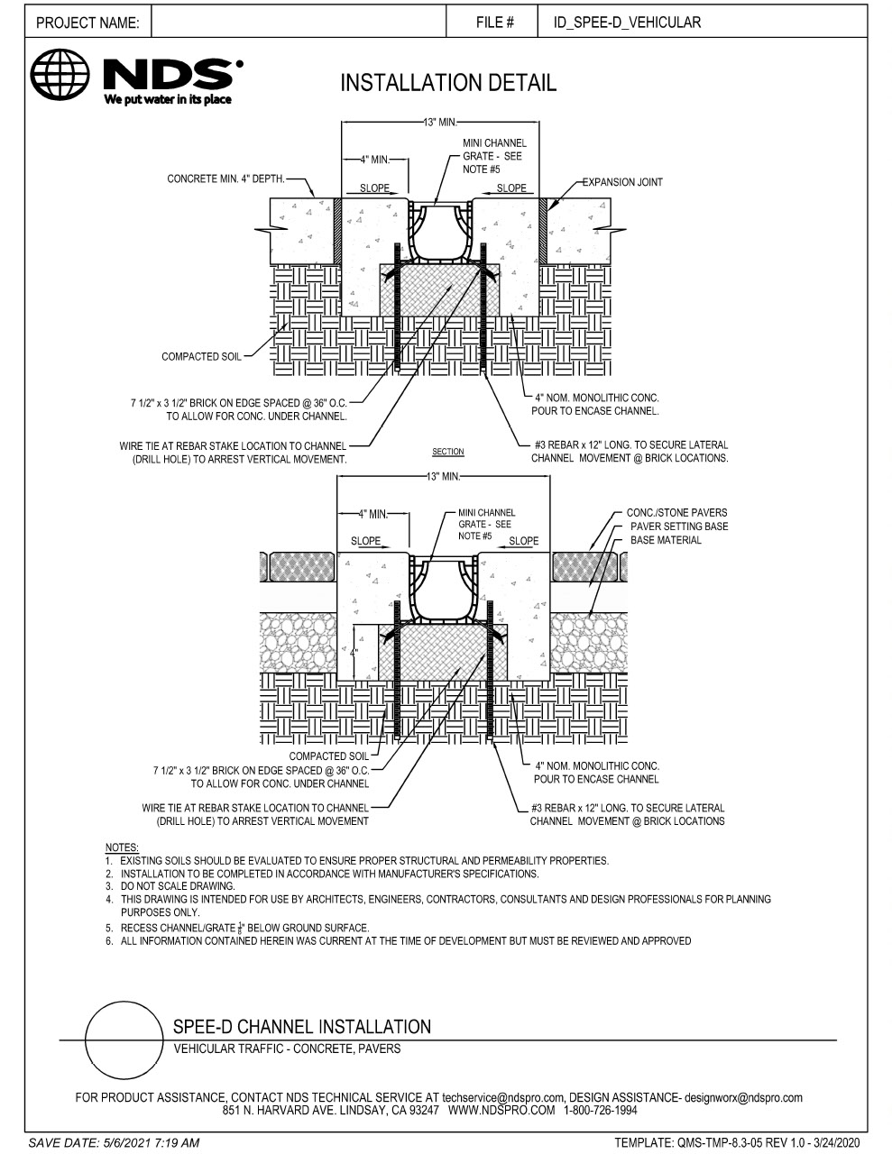 NDS Spee-D® Channel Drains & Grates Vehicular Installation Details