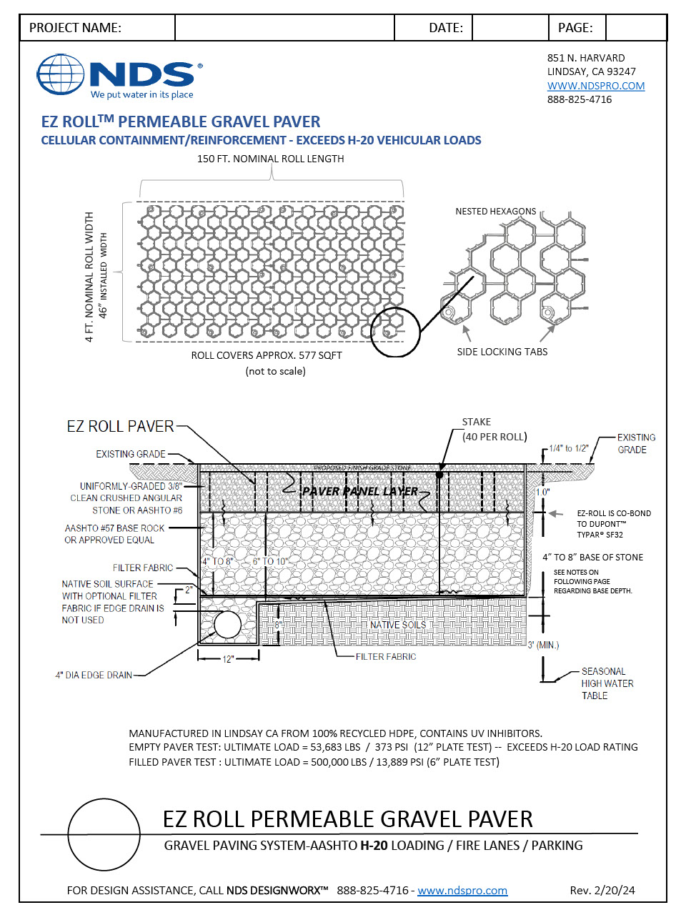 EZ Roll Permeable Gravel Paver - AASHTO H-20 Loading/Fire Lanes/Parking