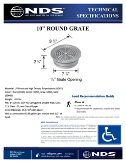 NDS 10 in. Round Drainage Grates for Pipes & Fittings Tech Spec