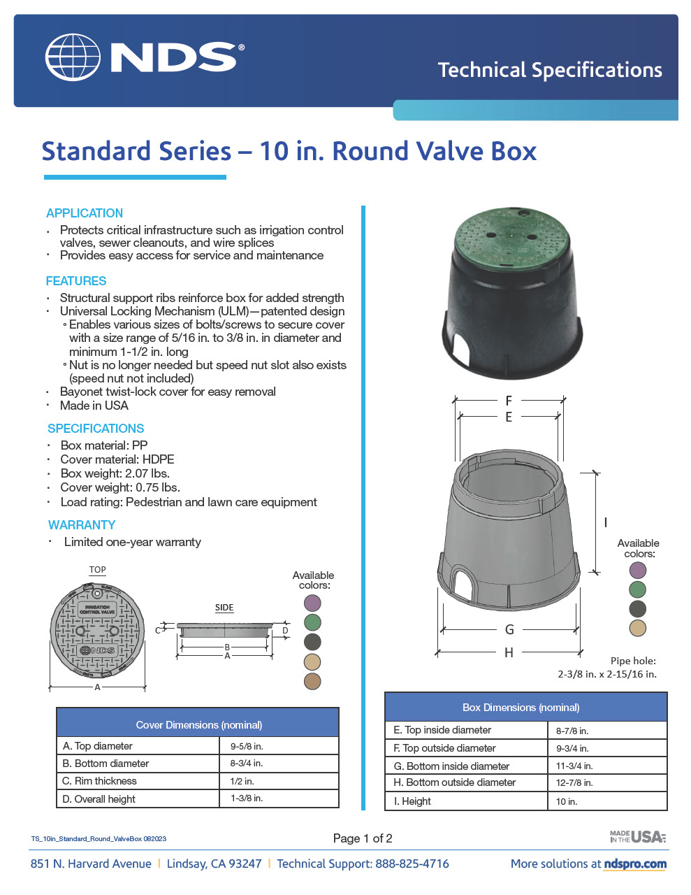 NDS 10 in. Round Standard Series Valve Boxes & Covers Tech Spec