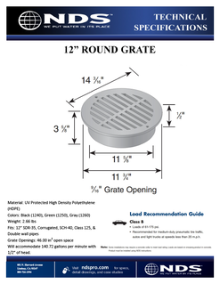 NDS 12 in. Round Drainage Grates for Pipes & Fittings Tech Spec