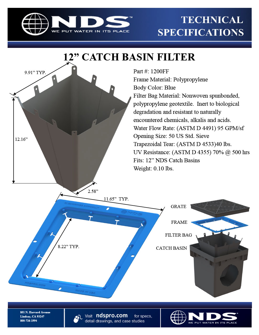 NDS 12 in. Square Catch Basin Drain Filter Tech Spec