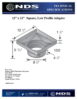 NDS 12 in. Square Low-Profile Adapter for 8 in. Sewer and Drain Pipe Tech Spec