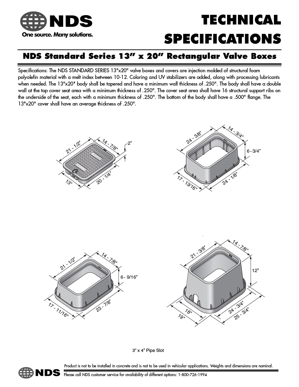 NDS Standard Series 13" x 20" Rectangular Valve Box & Covers Tech Spec