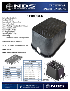 NDS 14 in. X 19 in. Rectangular Standard Series Black Valve Box and Black ICV Cover with Bolt Tech Spec